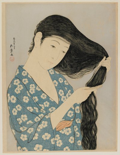 Femme se peignant les cheveux, époque Taisho, mars 1920 - Goyo Hashiguchi