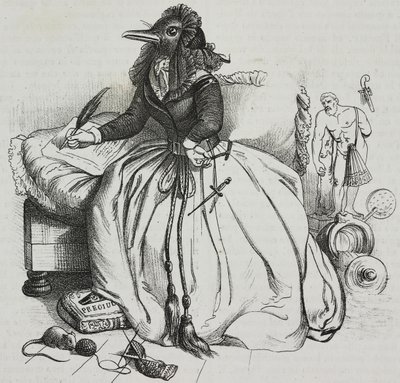 Femme lettrée, caricature de Jean-Jacques Grandville (1803-1847), lithographie de Giovanni Mariani de Poliorama Pittoresco, n 18, 11 décembre - Grandville