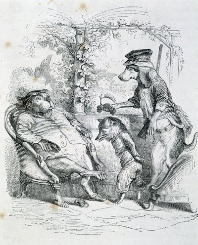 Les Deux Chiens et le Renard Riffleur - par Grandville - Grandville
