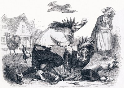 Les deux coqs - Fables de La Fontaine - Grandville