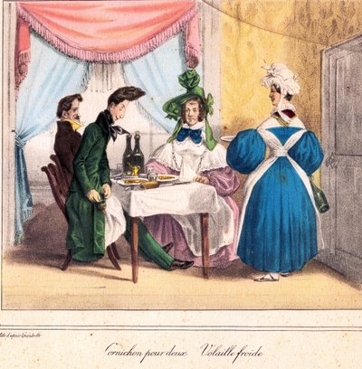 La carte vivante du restaurateur : Pickle pour deux, poulet froid 1831-32 - Grandville