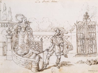 Barbe Bleue, illustration pour le conte de fées de Charles Perrault, gravure de Grandville - Grandville