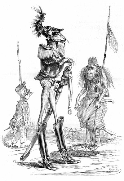 Gravure de Grandville, extraite du livre Vie privée et publique des animaux, édition Hetzel 1867 p. 561 - Chapitre intitulé "Tablettes de la girafe", écrit par Charles Nodier - Grandville (1803 47)