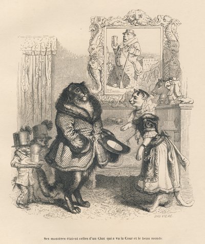 Chat de Cour saluant une jeune chatte - Grandville