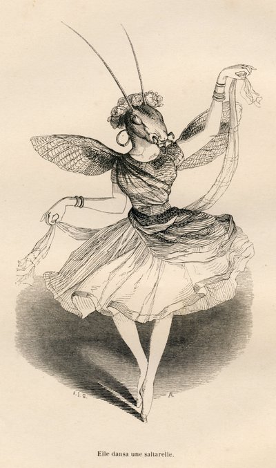 Elle dansa une saltarelle. Vignettes illustrées par JJ Granville. Gravure signée Andrew, Best et Leloir dans "Les aventures d