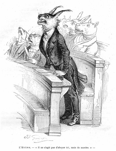 Gravure de Grandville, extraite du livre Vie privée et publique des animaux, édition Hetzel 1867 - Caricature d