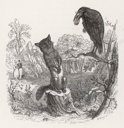 La fable de La Fontaine : Le Corbeau et le Renard, vers 1860 - Grandville (1803 47)