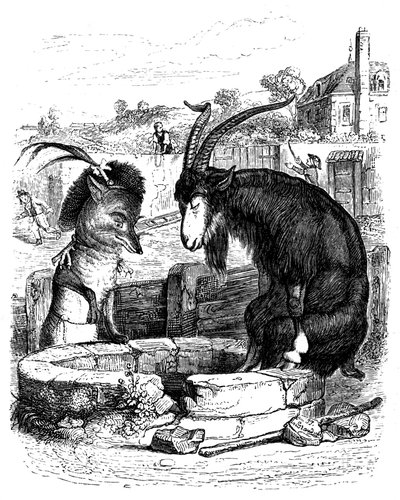 Le renard et le bouc : fable de La Fontaine illustrée par Grandville. - Grandville (1803 47)