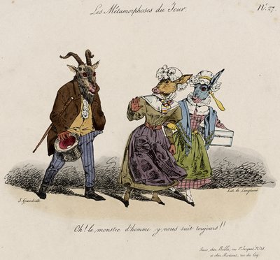 Les Métamorphoses du Jour, No. 27 (lithographie coloriée à la main) - Grandville