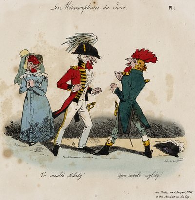 Les Métamorphoses du Jour, No. 8 (lithographie coloriée à la main) - Grandville