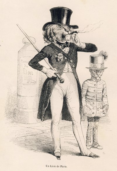 Lion de Paris. Vignettes illustrées par JJ Granville. Gravure signée Andrew, Best et Leloir dans "Voyage d