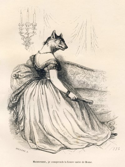 Louve, assise dans un fauteuil - Grandville