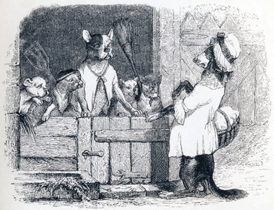 Le pou et ses deux compagnons - Fables de La Fontaine - Grandville