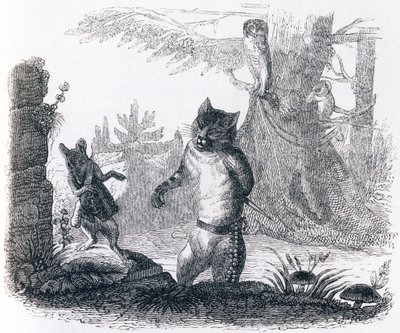 Le chat et le rat - Fables de La Fontaine - Grandville