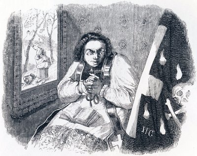 Le curé et la mort - Fables de La Fontaine - Grandville