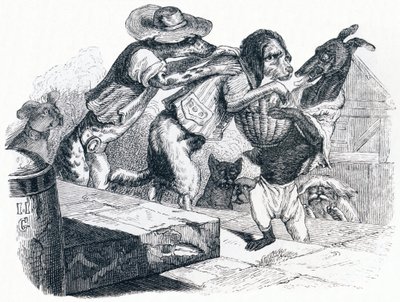 Le chien qui porte la bouche de son maître sur son cou - Fables de La Fontaine - Grandville