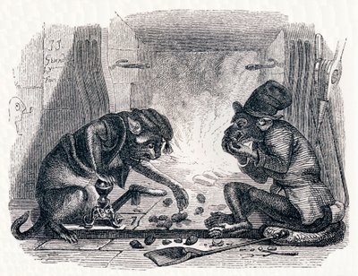 Le singe et le chat - Fables de La Fontaine - Grandville