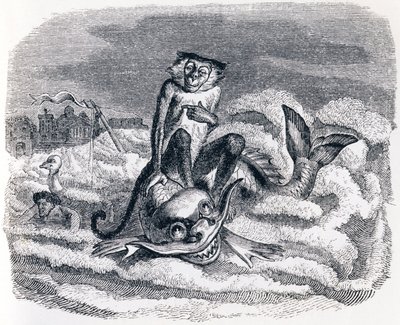 Le singe et le dauphin - Fables de La Fontaine - Grandville