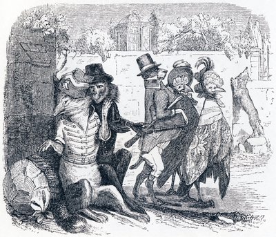 Le renard et les raisins - Fables de La Fontaine - Grandville