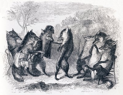 Le renard ayant la queue coupée - Fables de La Fontaine - Grandville