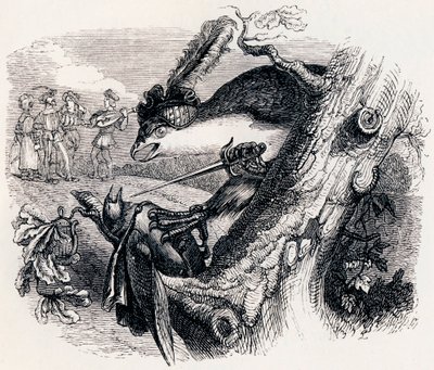 Le milan et le rossignol - Fables de La Fontaine - Grandville