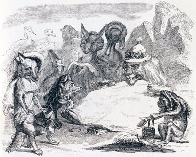 Le lion, le loup et le renard - Fables de La Fontaine - Grandville