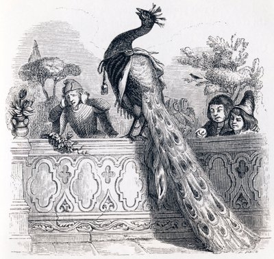 Le paon se plaignant à Junon - Fables de La Fontaine - Grandville