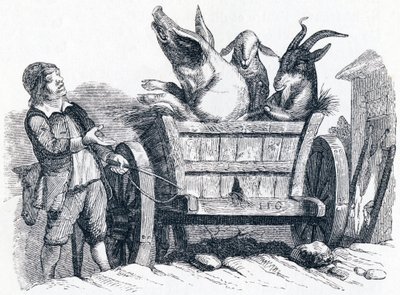 Le cochon, la chèvre et le mouton - Fables de La Fontaine - Grandville