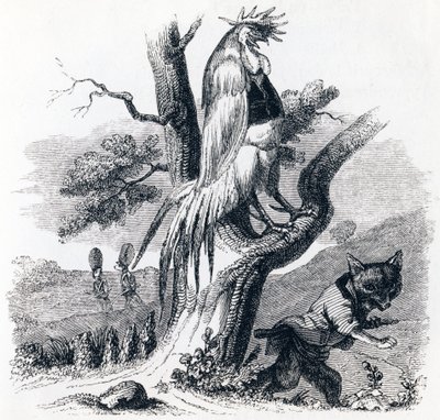 Le coq et le renard - Fables de La Fontaine - Grandville