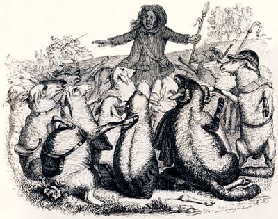 Le berger et son troupeau - Fables de La Fontaine - Grandville