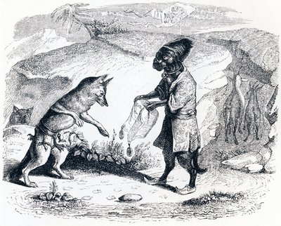 Le lion malade et le renard - Fables de La Fontaine - Grandville