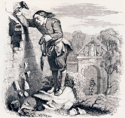 Le trésor et les deux hommes - Fables de La Fontaine - Grandville