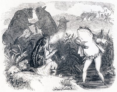 Les deux taureaux et une grenouille - Fables de La Fontaine - Grandville