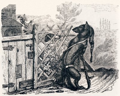 Le loup et le chien maigre - Fables de La Fontaine - Grandville