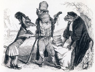 Le loup plaidant contre le renard par devant le singe - Fables de La Fontaine - Grandville