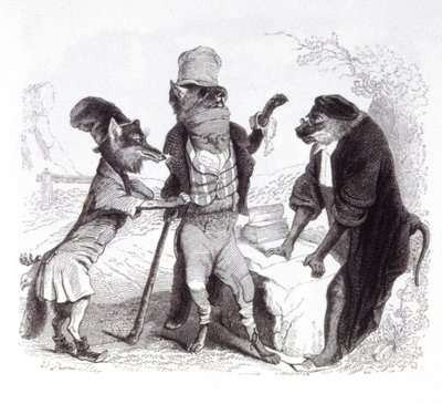 Le loup plaidant contre le renard devant le singe - Grandville (1803 47)