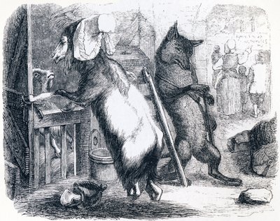 Le loup, la chèvre et le chevreau - Fables de La Fontaine - Grandville