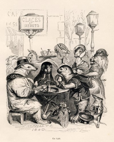 Un café fréquenté par des animaux de tous genres - Grandville