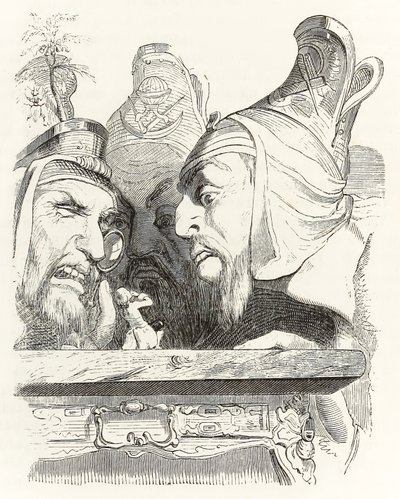 Gulliver est inspecté par les habitants de Brobdingnag, des Voyages de Gulliver par Jonathan Swift - Grandville