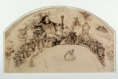 Honoré de Balzac (1799-1850) parmi les personnages de ses romans, dessin pour un éventail - Grandville
