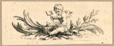 Cul-de-lampe, Putto avec pelle - Gravelot