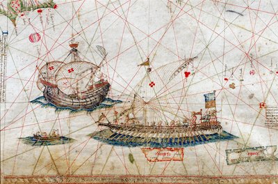 Détail de grands mâts de navires de la Carte Nautique par Grazioso Benincasa, à la Bibliothèque Universitaire de Bologne - Grazioso Benincasa