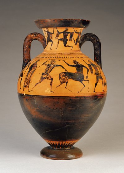 Amphore à col noir attique avec Héraclès poursuivant un centaure, vers 530 av. J.-C. - Greek