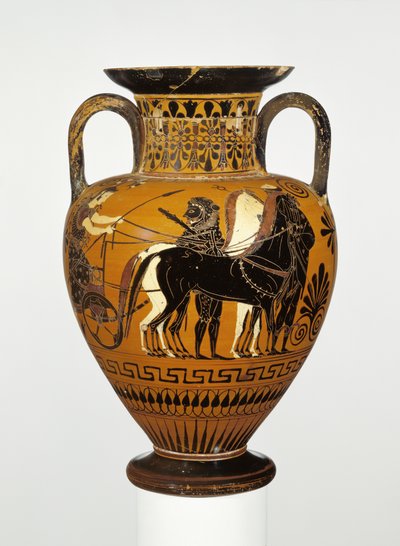Amphore à col à figures noires attiques avec apothéose d