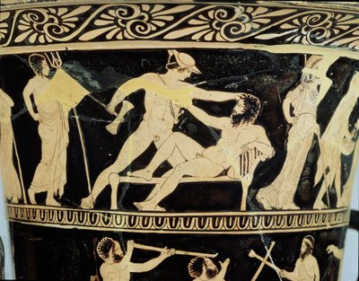 Calyx-cratère attique à figures rouges décoré de scènes des aventures de Thésée (détail) de Thésée et du géant Procruste - Greek