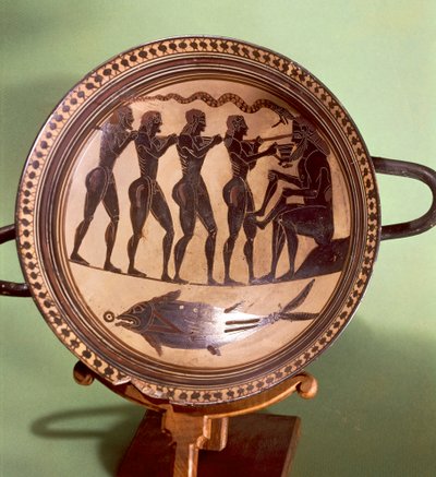 Coupe montrant Ulysse aveuglant Polyphème, poterie à figures noires, Grèce, Civilisation grecque, VIe siècle av. J.-C. - Greek
