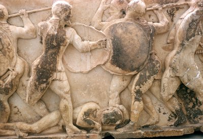 Combat pour le corps de Patrocle, frise du Trésor de Siphnos, c.525 av. J.-C. - Greek