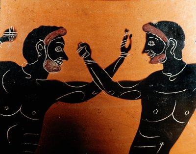 Art grec : amphore panathénaïque en terre cuite : (détail) - Greek