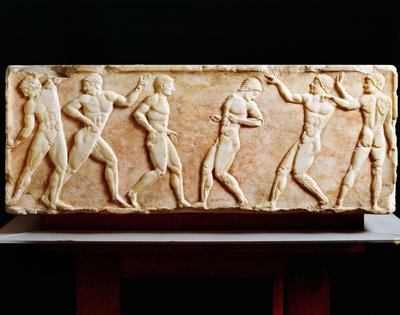 Civilisation grecque, Stèle représentant des athlètes au gymnase, De la nécropole de Kerameikos à Athènes, Grèce, 510 av. J.-C. - Greek