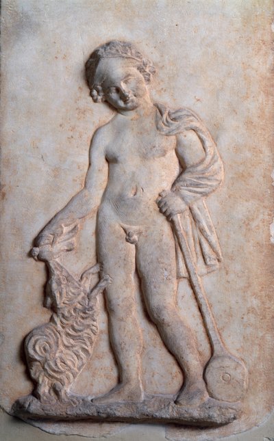 Magna Graecia : petit garçon jouant, relief en marbre, Ve siècle av. J.-C. - Greek